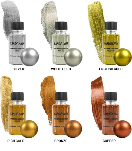 Miniatura 2 de KAMENSKAYA Liquid Leaf Paint - Juego de Pintura Dorada - Oro Rico e Inglés, Plata, Bronce, Cobre, Oro Blanco - 6 pzs. 0.68 fl oz (20 ml) Cada Una