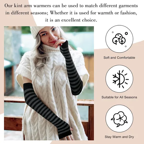 Miniatura 23 de Amandir Guantes largos sin dedos para mujer, calentadores de brazos, guantes elásticos de punto para el pulgar