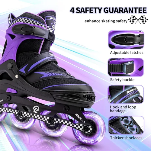 Miniatura 2 de Ruthfot Patines en línea ajustables para niños y niñas con ruedas de luz completa, patines para exteriores para niños y mujeres Púrpura