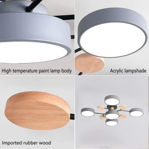Miniatura 7 de Lámpara de techo LED regulable, 6 luces de techo modernas de 32 pulgadas, lámpara de techo de madera de 48 W para sala de estar, dormitorio, cocina