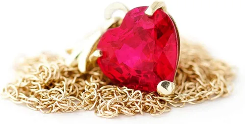 Miniatura 5 de Galaxy Gold GG Collar de oro macizo de 14 quilates de 1,45 quilates rubí en forma de corazón, Metal Gema, Rubí