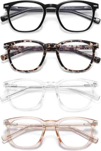 Miniatura 3 de EYECEDAR Paquete de 4 lentes de lectura para mujer, estilo cuadrado, lectores de luz azul para mujer, bisagras de resorte de metal, patillas 4 Pares