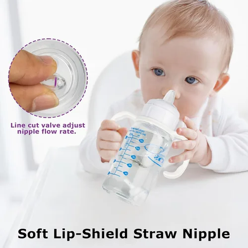 Miniatura 4 de Kit de conversión de vaso con pajita para biberones de vidrio estrechos y estrechos de Dr. Browns, kit de repuesto con peso con tapa y asa suaves, 6