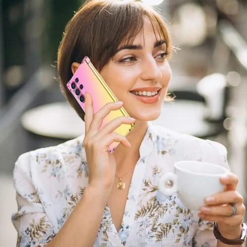 Miniatura 6 de Funda para Galaxy S22 Ultra 5G, bonita funda transparente para teléfono con degradado, funda delgada y antiarañazos de TPU flexible, funda dorado