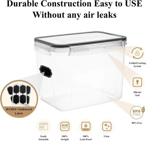 Miniatura 6 de Wildone Juego de 6 recipientes herméticos para almacenamiento de alimentos secos y cereales (tapa negra), a prueba de fugas y sin BPA, con 1 taza