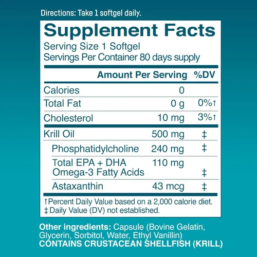 Miniatura 2 de Kori Krill Excel Krill Oil 1000mg Suplementos con EPA y DHA, fórmula de PC de alto rendimiento para máxima absorción, fuente sin OMG, 50 cápsulas