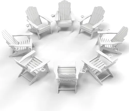 Miniatura 10 de FOOWIN Adirondack - Silla plegable de polietileno de alta densidad para patio con soporte para tazas, silla de plástico resistente de 400 libras