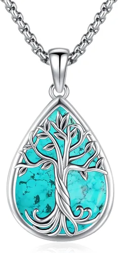 Miniatura 156 de Joyas de turquesa para mujeres y hombres de plata de ley 925 con colgante de urna para cenizas, collar con medallón de imagen, martillo de Thor