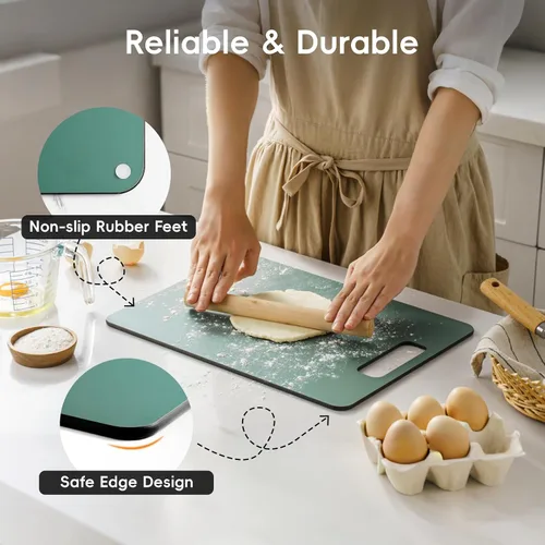 Miniatura 4 de Tabla de cortar de fibra de madera, 2 unidades, tablas de cortar compuestas para cocina, aptas para lavavajillas, no tóxica, de alta densidad, apta