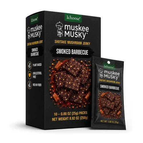 Miniatura 10 de IChoose Muskee - Carne seca de hongos almizclada sabor a 5 especias, cecina vegana de hongos shiitake a base de plantas, sin colesterol, rica