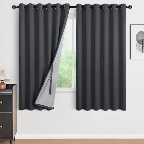 Miniatura 71 de DWCN Cortinas 100% opacas de 84 pulgadas de largo para dormitorio con forro negro, paneles de cortina de ventana de doble capa con aislamiento Azul