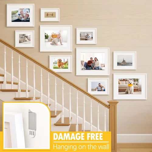 Miniatura 6 de LuBanSir Ganchos para colgar cuadros de pared sin clavos, paquete de 12 ganchos adhesivos de metal con 16 tiras para fotos pequeñas, arte y espejos