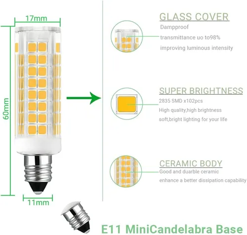 Miniatura 2 de Bombilla LED E11 5W T4 de 50q cl 120 V equivalente halógeno 75 W, base de mini candelabro, bombilla LED para candelabros, lámparas de ventilador