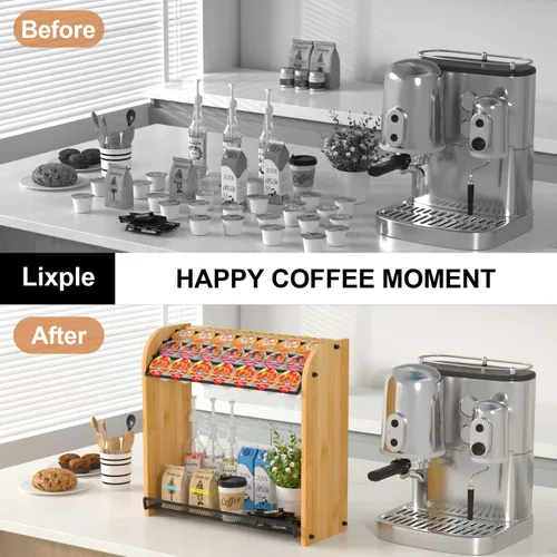Miniatura 2 de Soporte para Cápsulas K Organizador de Cápsulas de Café para Accesorios de Barra de Café, Soportes para Cápsulas K para Encimera, Soporte de Bambú