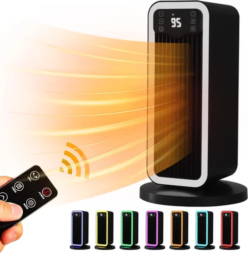 Calentador de espacio, calentador PTC de 1500 W con sistema de termostato ECO, temporizador oscilante de 70°, temporizador de 12 horas, calentadores