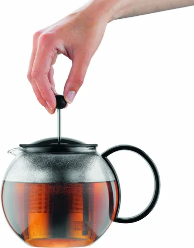 Miniatura 4 de Bodum Prensa de té de vidrio Assam de 34 oz con filtro de acero inoxidable, tapa de plástico negro