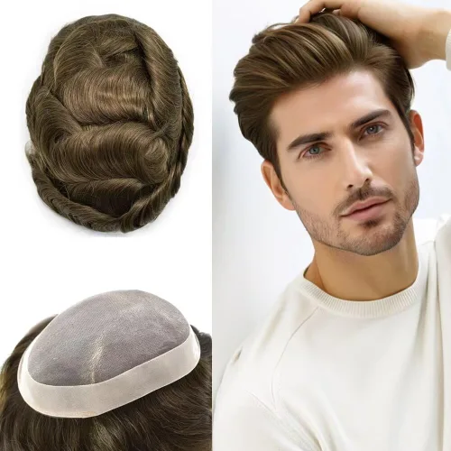 Miniatura 22 de FACE MIRACLE - Pelucas de cabello humano real para hombre, con revestimiento de poliéster, prótesis de cabello masculino, 8 x 11, 1#, negro