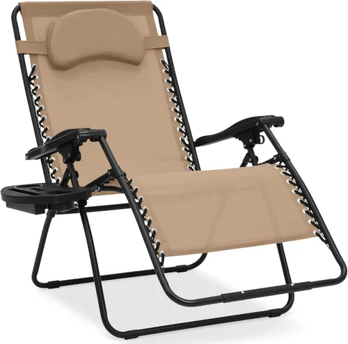 Miniatura 35 de Best Choice Products Silla de gravedad cero de gran tamaño, plegable para patio al aire libre, reclinable, con soporte para tazas, bandeja de Verde