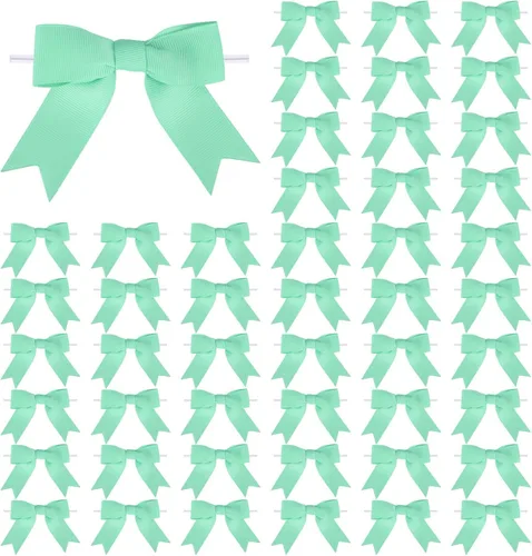 Miniatura 46 de Meseey 50 lazos de grogrén de 3 pulgadas, color gris plateado, preatados, para bolsas de golosinas, cesta de envoltura de regalo, boda, baby shower