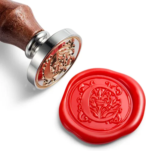 Miniatura 8 de Sello de cera Mceal, sello grande 1 1/5"(30mm) de diámetro, cabeza de latón plateado con mango de madera, serie de letras A a Z de estilo regio