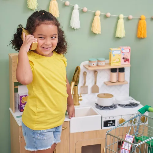 Miniatura 3 de Teamson Kids Little Chef Cyprus - Juego de cocina de juguete para niños pequeños con 14 accesorios, juego de cocina de juguete de madera para niños