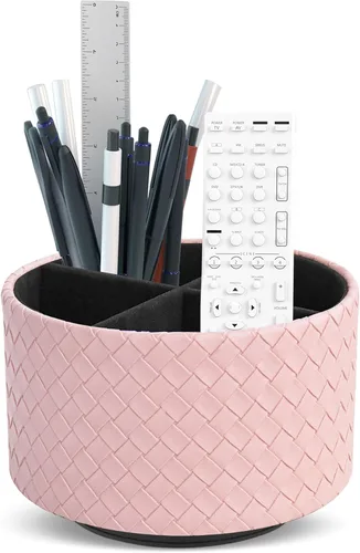 Miniatura 35 de Organizador Redondo de Cuero para Suministros de Arte, Soporte para Control Remoto, Rotación de 360 Grados, Soporte Multifuncional para Lápices