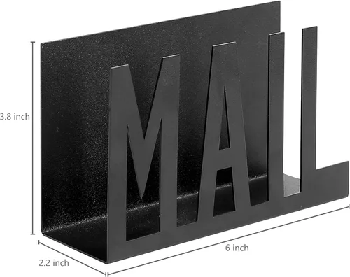 Miniatura 4 de MyGift Organizador de correo para encimera, moderno, de metal, negro, con diseño de letras de correo recortado, sobre de escritorio de oficina