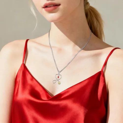 Miniatura 116 de Collar de alas de ángel de plata de ley 925, ángel de la guarda, enfermera RN caduceo, dije de ángel de cristal, joyería de regalo para mujer