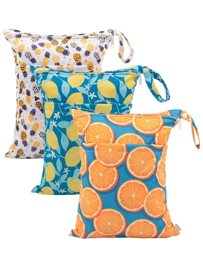 Miniatura 20 de babygoal Bolsas para artículos húmedos y secos, paquete de 3, bolsas de viaje reutilizables impermeables para trajes de baño, pañales de tela