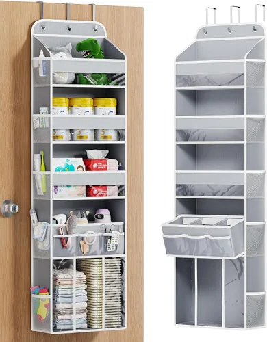 Miniatura 8 de OneDream Organizador de 5 niveles sobre la puerta con caddy de almacenamiento extraíble, organizador de ropa de bebé para guardería, almacenamiento