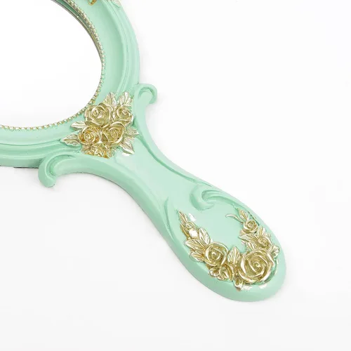 Miniatura 4 de Nerien Espejo de Mano de Tocador Espejo de Maquillaje de Viaje Princesa Espejo Cosmético de Metal Portátil Ovalado con Rosas en Relieve Espejos