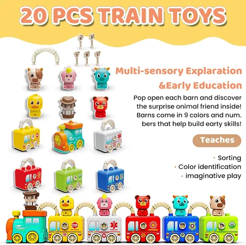Miniatura 8 de Montessori - Juguetes de tren para niños de 2, 3 y 4 años, juego de tren de aprendizaje para niños pequeños con luces y sonidos, transporte de 6
