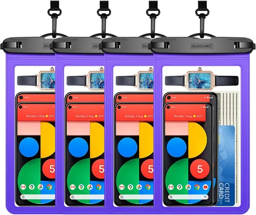 Miniatura 16 de Paquete de 4 fundas impermeables grandes para teléfono de 10.5" - Soporte transparente para celular bajo el agua - Bolsa seca universal a prueba