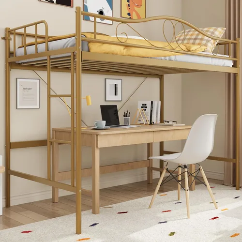 Miniatura 12 de IDEALHOUSE - Litera de camas individuales con escalera y barandilla de seguridad completa, litera de metal resistente de camas individuales