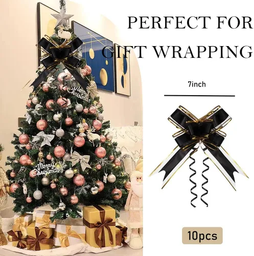 10 lazos de tracción, lazos negros para envolver regalos, lazos para cestas de regalo adecuados para Navidad, boda, cumpleaños, Halloween, día de la