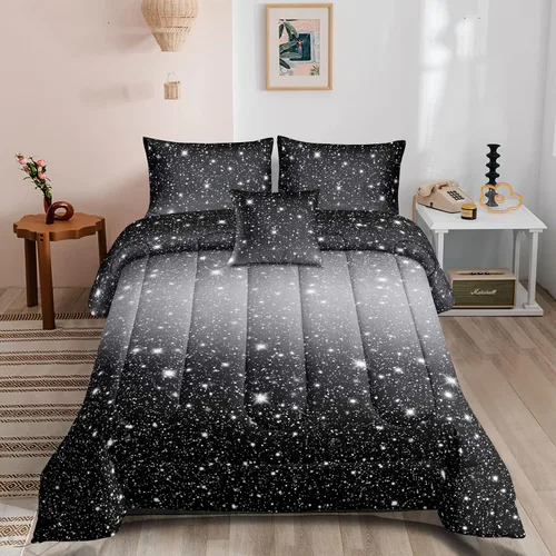 Miniatura 7 de ROWADALO DJT-GB5002-Juego de edredón de 5 piezas con brillo degradado azul con purpurina brillante, juego de ropa de cama de 5 piezas en una bolsa