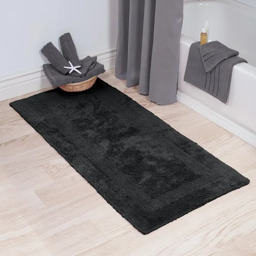 Lavish Home - Alfombra de baño de algodón – Felpa 100% algodón reversible, suave y absorbente, lavable a máquina, alfombra de baño largo, 24 x 60
