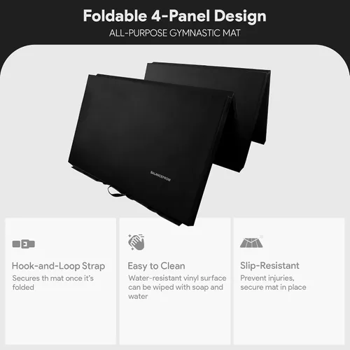 Miniatura 2 de BalanceFrom 6x4 Feet 4-Panel Folding Gymnastics Mat – 2-Inch Thick Pad with Vinyl Surface and Carrying Handles for Tumbling, Yoga, Pilates, Home