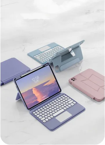Miniatura 6 de iPad Air Air2 iPad 5ª 6ª generación 9.7 pulgadas iPad 5 iPad 6 Funda con teclado Touchpad horizontal/vertical Soporte magnético desmontable BT