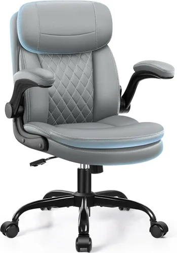 Miniatura 11 de Silla de oficina de cuero, sillas de escritorio de computadora de poliuretano mejoradas con cojín de asiento de doble capa y reposaespaldas, Negro
