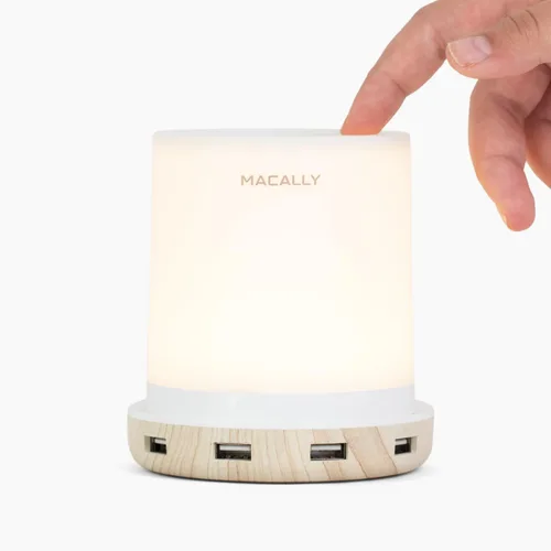 Macally Lámparas pequeñas táctiles para mesita de noche - Lámpara de noche con puerto USB - Lámpara de mesa corta regulable de 3 vías para espacios
