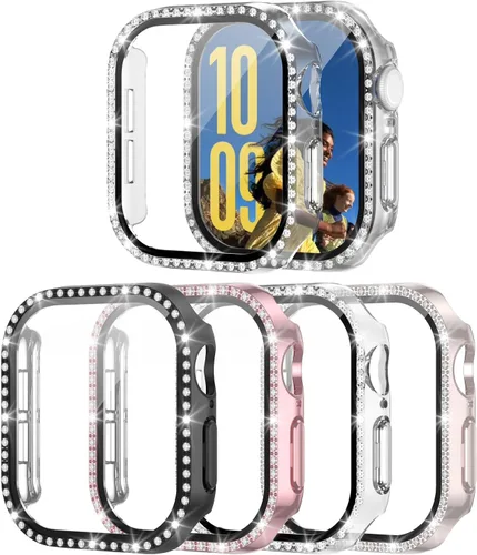 Miniatura 13 de 4 Pack Fundas Brillantes para Apple Watch SE 3/SE 2/SE/6/5/4 44mm, Funda Protectora de Diamantes y Brillantes con Protector de Pantalla de Vidrio
