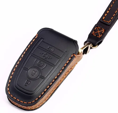 Miniatura 5 de Funda de cuero para llave de auto para Ford F-150 Mustang, llave inteligente con mando a distancia, funda de 5 botones, color negro