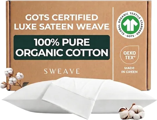 Miniatura 10 de Sábanas de algodón orgánico certificado GOTS 100% de tamaño completo - Lujoso hilo de 415 hilos, certificado Oeko-Tex, tejido de sátin sedoso