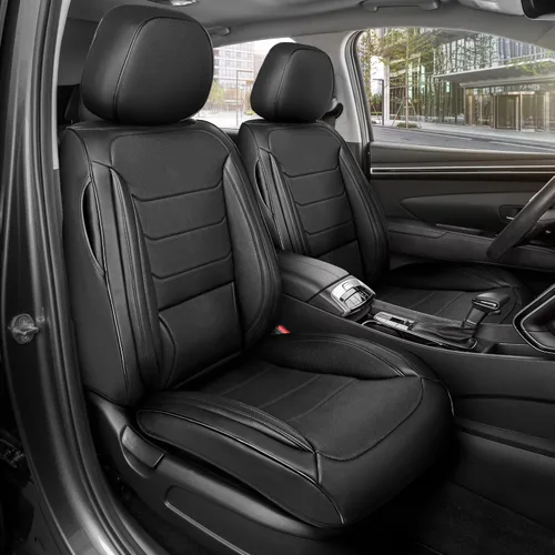 Miniatura 29 de MotorBox Haven Series - Fundas de asiento de piel de napa, para automóviles, edición Lux, fundas de asiento delantero con costuras de diamante