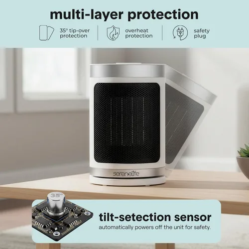 Miniatura 4 de SereneLife Calentador de espacio portátil – Calentador eléctrico de cerámica PTC de 1500 W con termostato, control remoto, temporizador de 12 horas