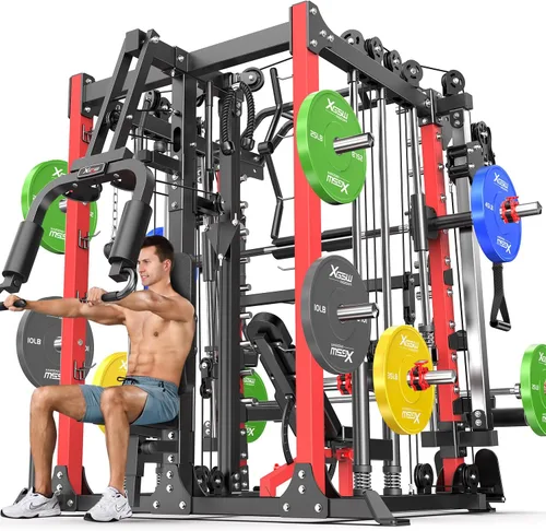 Miniatura 24 de Rack Multiusos para Sentadillas, Conjunto de Rack de Pesas Smith Machine con Sistema de Crossover de Cables, Racks de Potencia para Gimnasio en L04