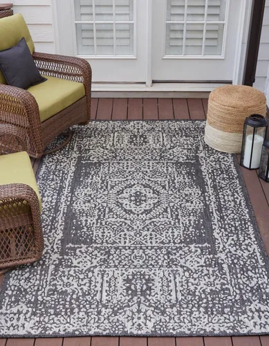 Miniatura 10 de Unique Loom Alfombra de la colección tradicional para exteriores, desgastada durante el tiempo (octágono de 5 pies y 3 pulgadas, azul/gris)