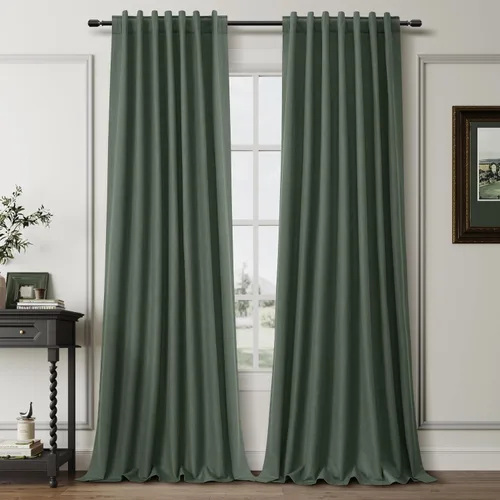 Miniatura 10 de BOODII Cortinas de lino 100% opacas para dormitorio de 102 pulgadas de largo, con aislamiento térmico, oscurecimiento de la habitación, cortinas