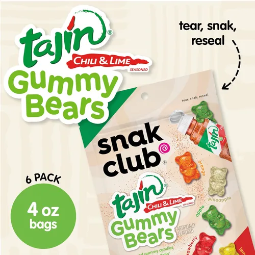 Miniatura 3 de Snak Club Tajin Osos Gomos de Gummy Bears, Gomitas de Fruta Surtidas con Condimento de Chile y Lima, Snacks Suaves, Sin Gluten y Veganos, Bolsas